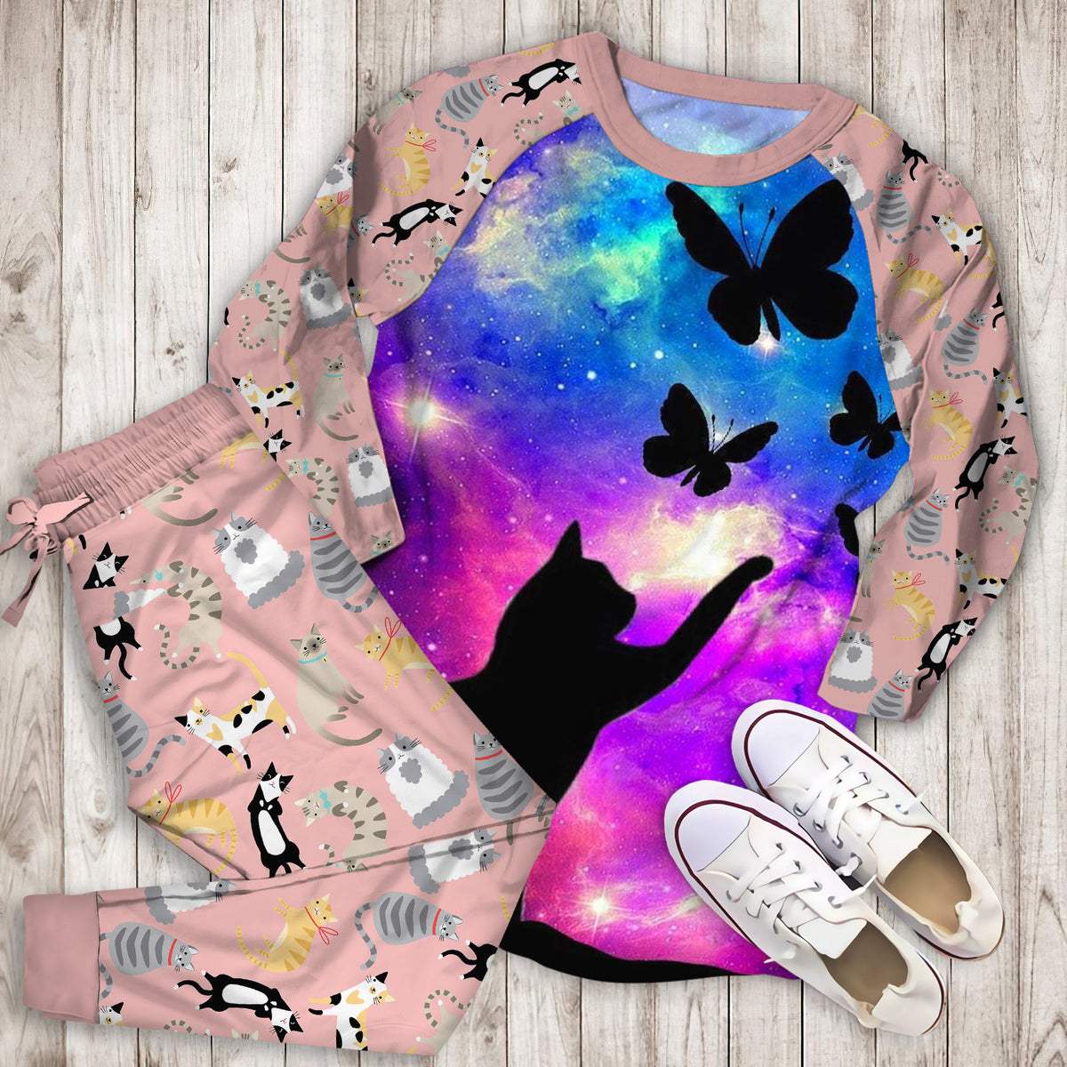 Cat Pajama Set | Pajamas | Cotton Sleepwear Sets | Soft Long Sleeve Pjs | Raglan Shirt and Pants Set