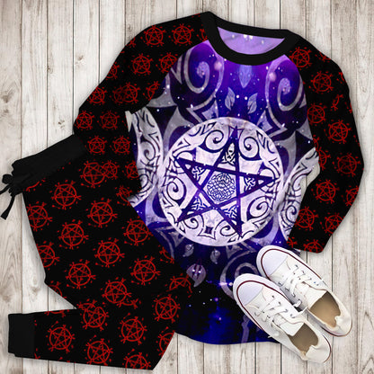 Wicca Triple Moon Pajama Set | Pajamas | Cotton Sleepwear Sets | Soft Long Sleeve Pjs | Raglan Shirt and Pants Set