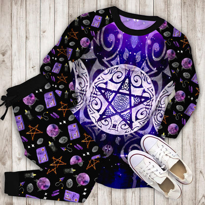 Wicca Triple Moon Pajama Set | Pajamas | Cotton Sleepwear Sets | Soft Long Sleeve Pjs | Raglan Shirt and Pants Set