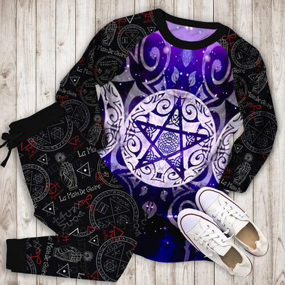 Wicca Triple Moon Pajama Set | Pajamas | Cotton Sleepwear Sets | Soft Long Sleeve Pjs | Raglan Shirt and Pants Set