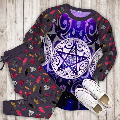 Wicca Triple Moon Pajama Set | Pajamas | Cotton Sleepwear Sets | Soft Long Sleeve Pjs | Raglan Shirt and Pants Set