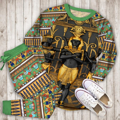 Ancient Egypt Gold Brown Polyester Pajama Set | Pajamas | Cotton Sleepwear Sets | Soft Long Sleeve Pjs | Raglan Shirt and Pants Set
