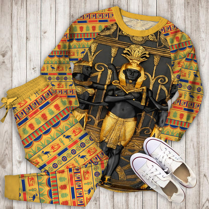 Ancient Egypt Gold Brown Polyester Pajama Set | Pajamas | Cotton Sleepwear Sets | Soft Long Sleeve Pjs | Raglan Shirt and Pants Set