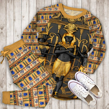 Ancient Egypt Gold Brown Polyester Pajama Set | Pajamas | Cotton Sleepwear Sets | Soft Long Sleeve Pjs | Raglan Shirt and Pants Set