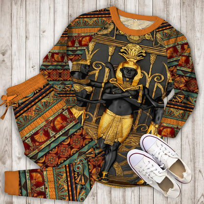 Ancient Egypt Gold Brown Polyester Pajama Set | Pajamas | Cotton Sleepwear Sets | Soft Long Sleeve Pjs | Raglan Shirt and Pants Set