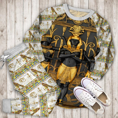 Ancient Egypt Gold Brown Polyester Pajama Set | Pajamas | Cotton Sleepwear Sets | Soft Long Sleeve Pjs | Raglan Shirt and Pants Set