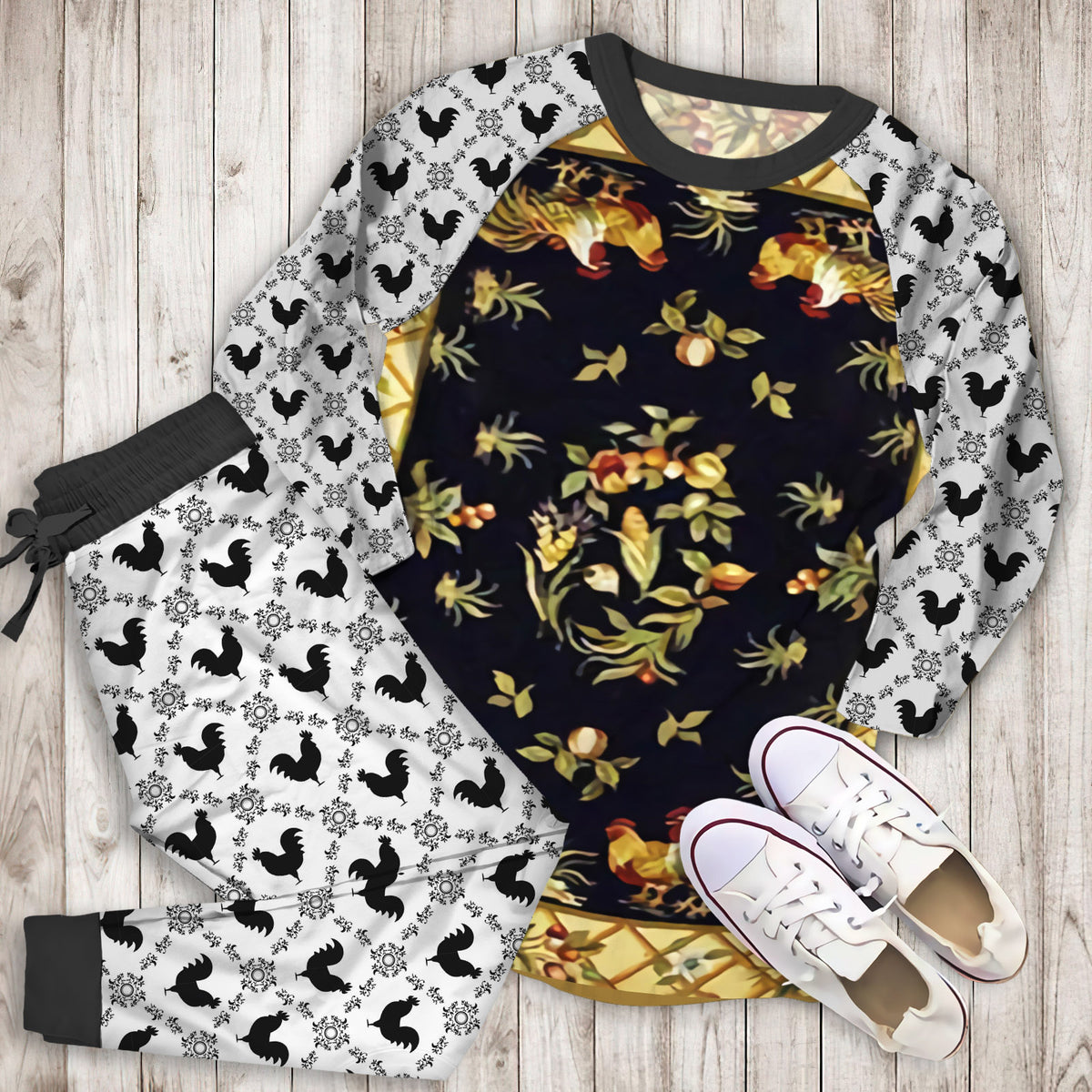 Rooster Pajama Set | Pajamas | Cotton Sleepwear Sets | Soft Long Sleeve Pjs | Raglan Shirt and Pants Set