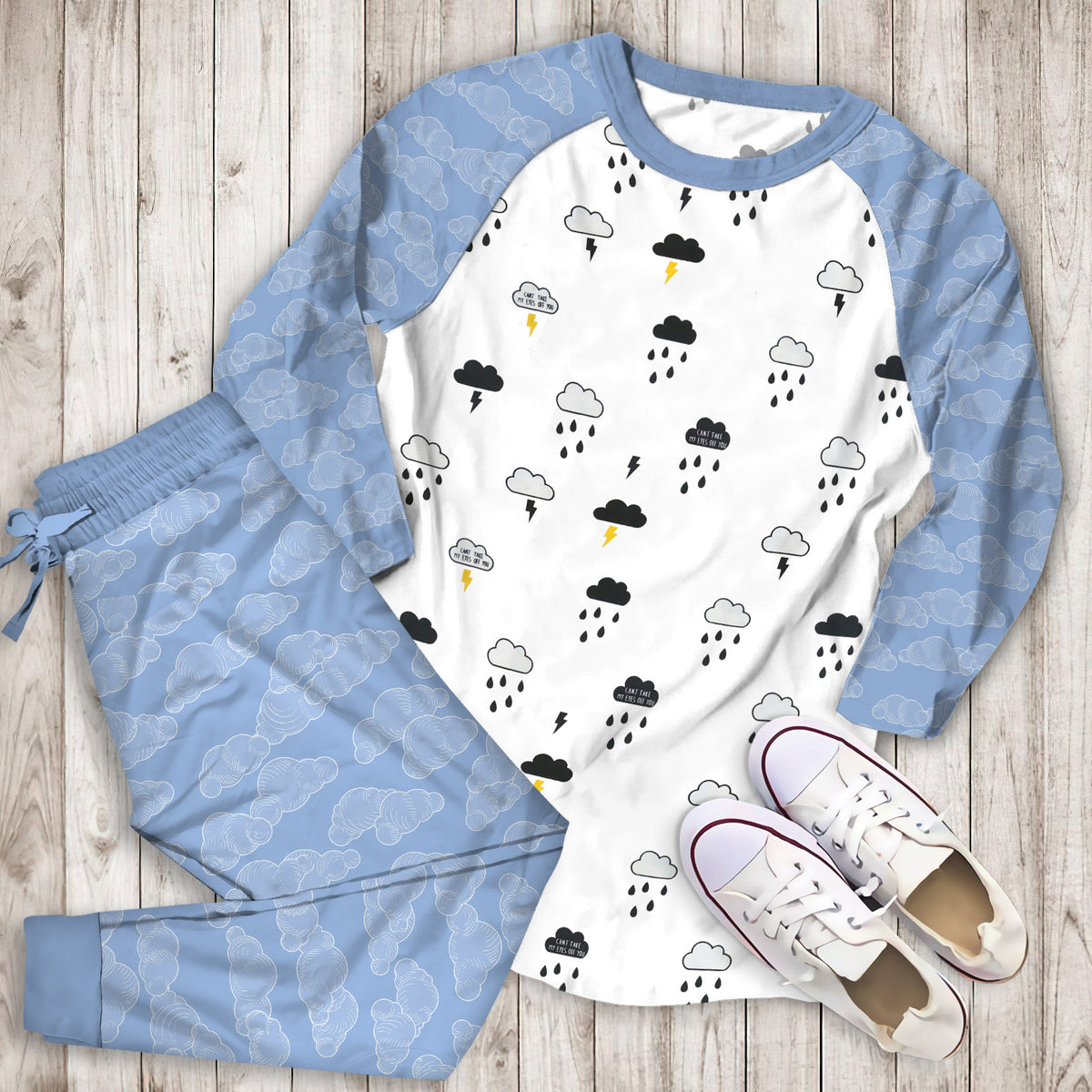 Rain Cloud Thunder Pajama Set |Sleepwear Pjs Sets | Raglan Shirt Pants Set