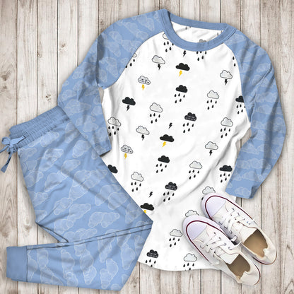 Rain Cloud Thunder Pajama Set |Sleepwear Pjs Sets | Raglan Shirt Pants Set