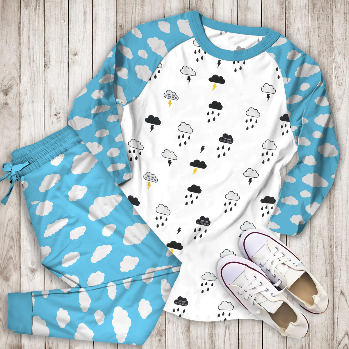 Rain Cloud Thunder Pajama Set |Sleepwear Pjs Sets | Raglan Shirt Pants Set
