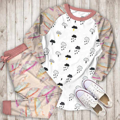 Rain Cloud Thunder Pajama Set |Sleepwear Pjs Sets | Raglan Shirt Pants Set