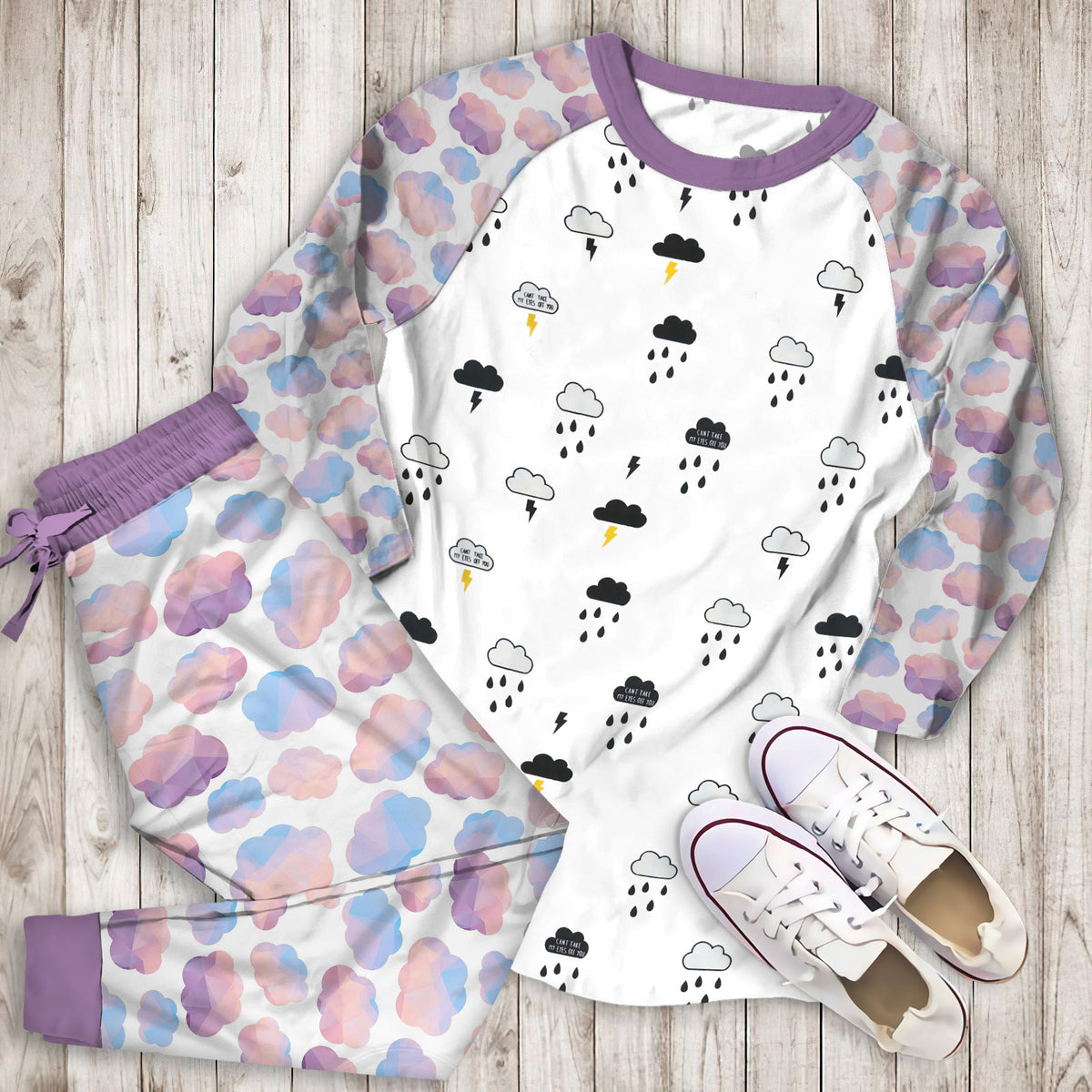 Rain Cloud Thunder Pajama Set |Sleepwear Pjs Sets | Raglan Shirt Pants Set
