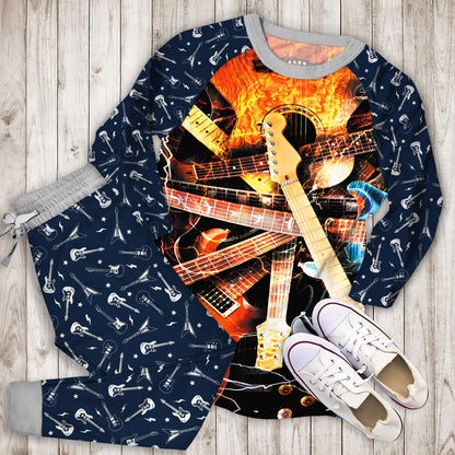 Electric Guitar Pajama Set |Sleepwear Pjs Sets | Raglan Shirt Pants Set