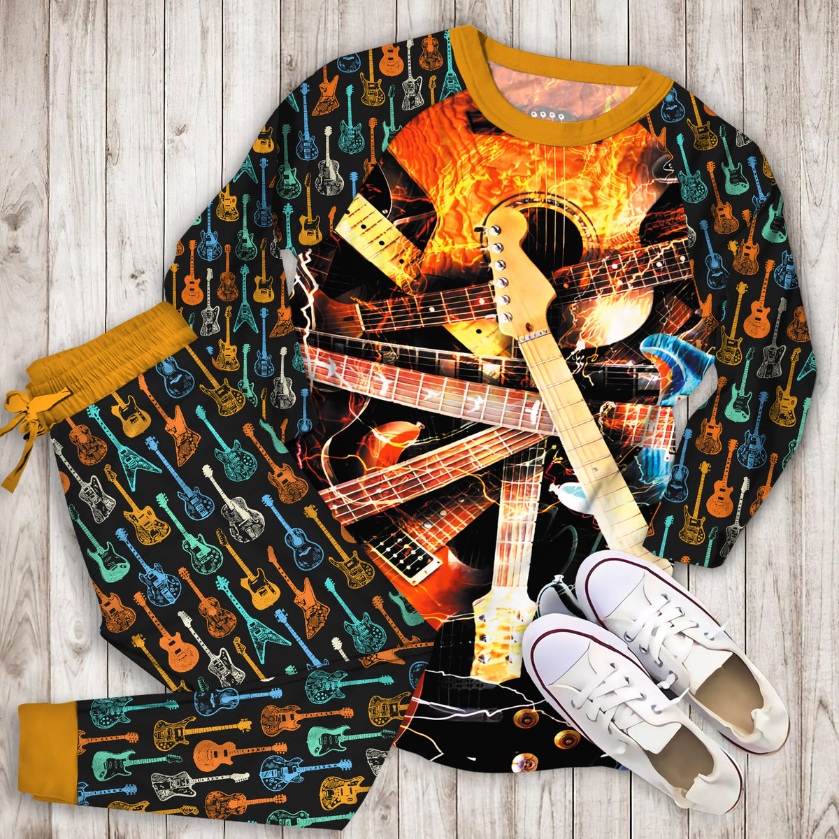 Electric Guitar Pajama Set |Sleepwear Pjs Sets | Raglan Shirt Pants Set
