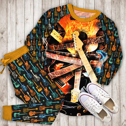 Electric Guitar Pajama Set |Sleepwear Pjs Sets | Raglan Shirt Pants Set