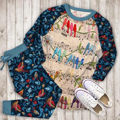 Musical Birds Pajama Set | Pajamas | Cotton Sleepwear Sets | Soft Long Sleeve Pjs | Raglan Shirt and Pants Set