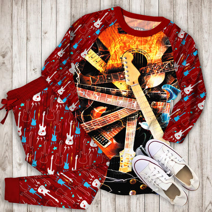 Electric Guitar Pajama Set |Sleepwear Pjs Sets | Raglan Shirt Pants Set