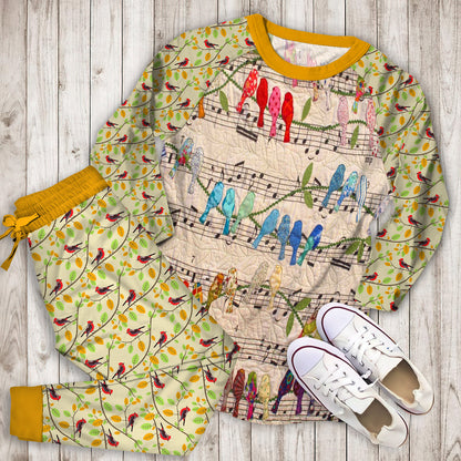 Musical Birds Pajama Set | Pajamas | Cotton Sleepwear Sets | Soft Long Sleeve Pjs | Raglan Shirt and Pants Set