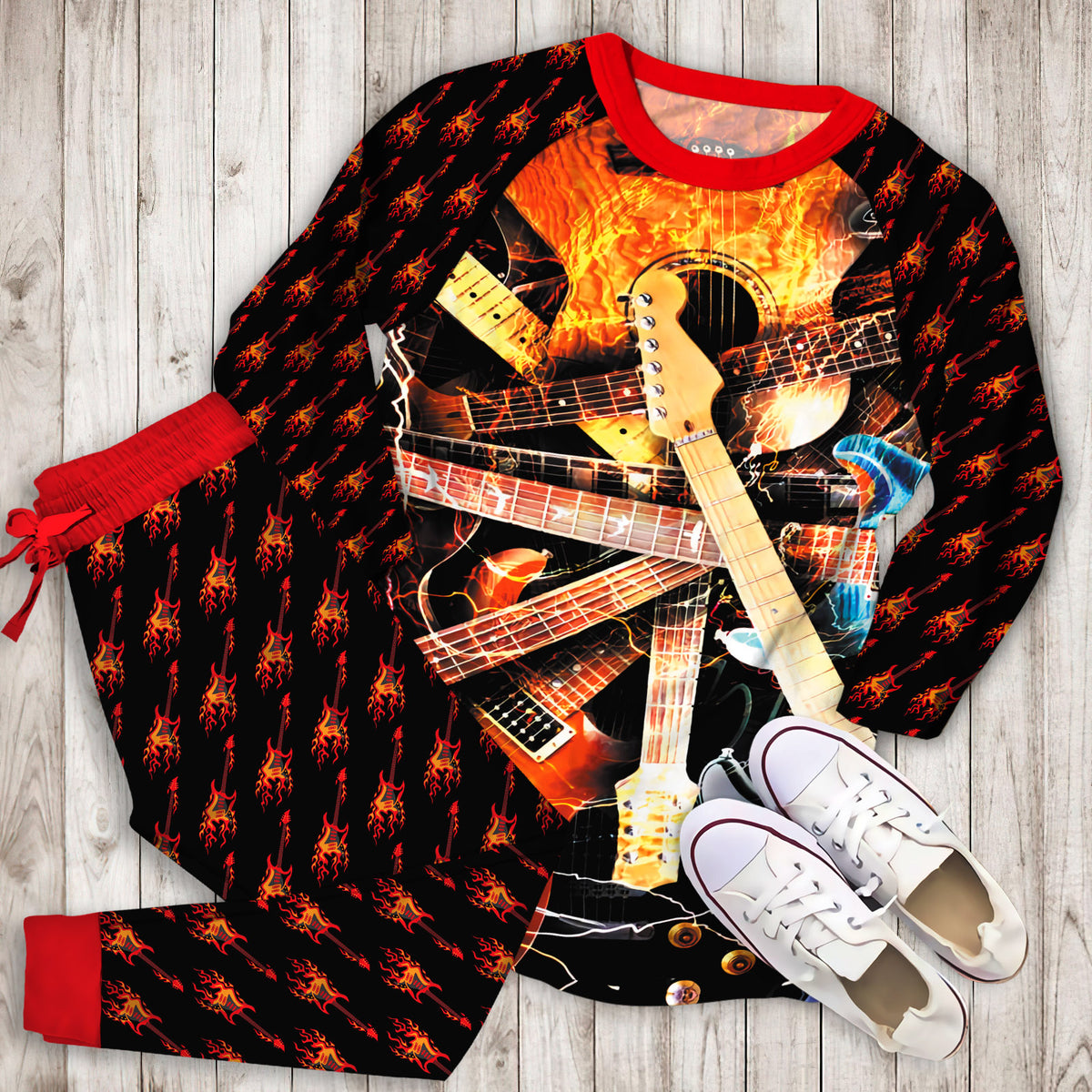 Electric Guitar Pajama Set |Sleepwear Pjs Sets | Raglan Shirt Pants Set