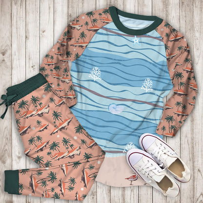 Beach Pajama Set | Pajamas | Cotton Sleepwear Sets | Soft Long Sleeve Pjs | Raglan Shirt and Pants Set