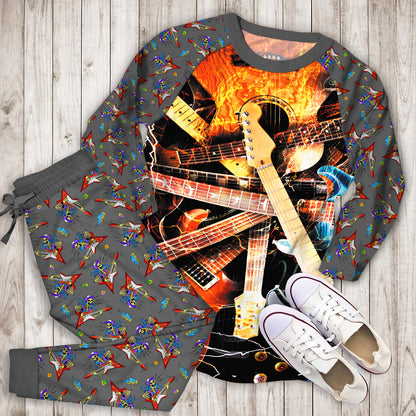 Electric Guitar Pajama Set |Sleepwear Pjs Sets | Raglan Shirt Pants Set