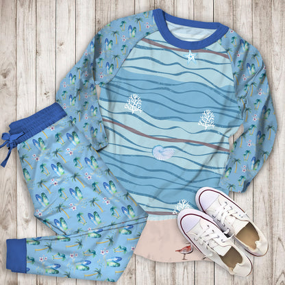 Beach Pajama Set | Pajamas | Cotton Sleepwear Sets | Soft Long Sleeve Pjs | Raglan Shirt and Pants Set