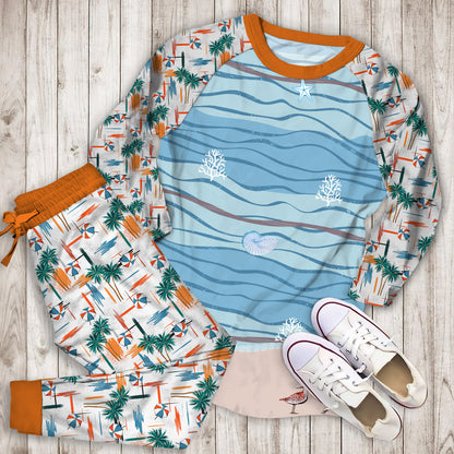 Beach Pajama Set | Pajamas | Cotton Sleepwear Sets | Soft Long Sleeve Pjs | Raglan Shirt and Pants Set