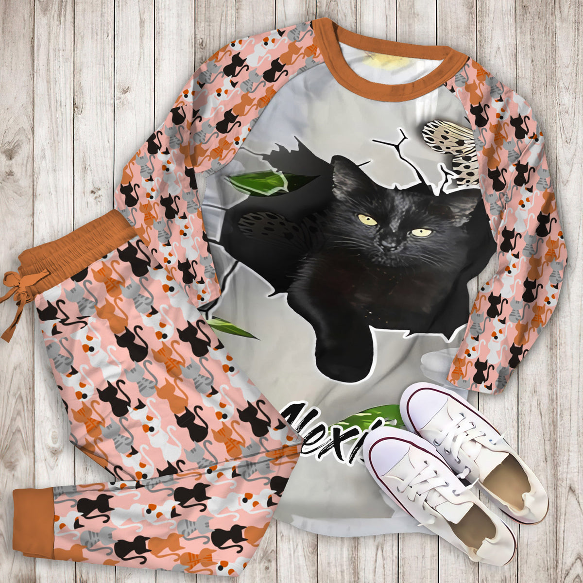 Cat Pajama Set | Pajamas | Cotton Sleepwear Sets | Soft Long Sleeve Pjs | Raglan Shirt and Pants Set