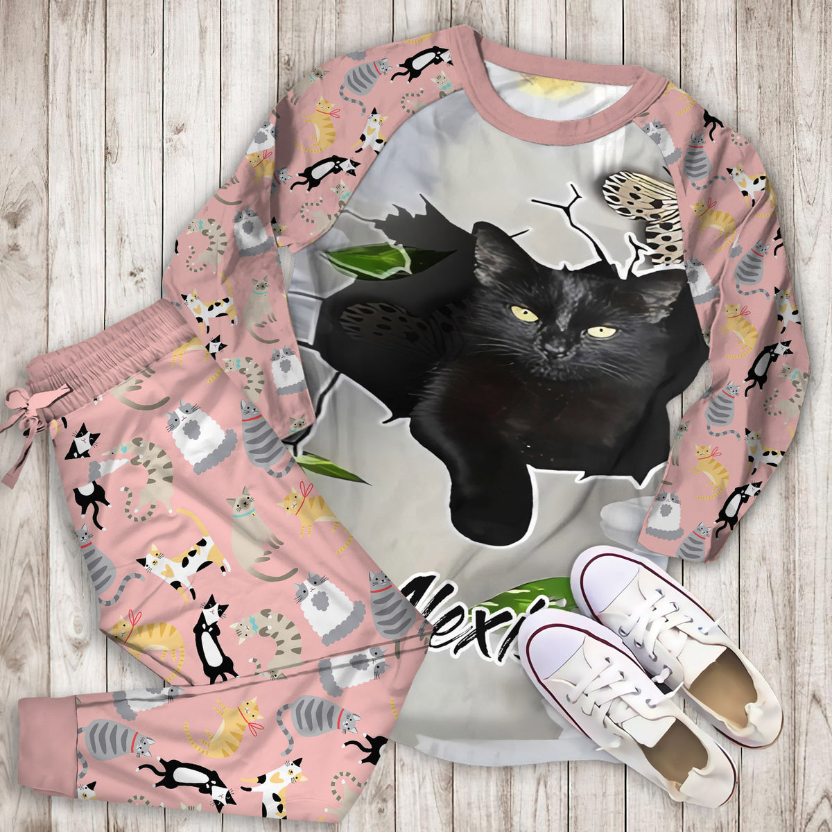 Cat Pajama Set | Pajamas | Cotton Sleepwear Sets | Soft Long Sleeve Pjs | Raglan Shirt and Pants Set
