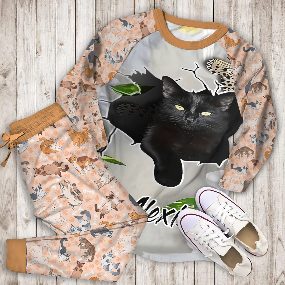 Cat Pajama Set | Pajamas | Cotton Sleepwear Sets | Soft Long Sleeve Pjs | Raglan Shirt and Pants Set