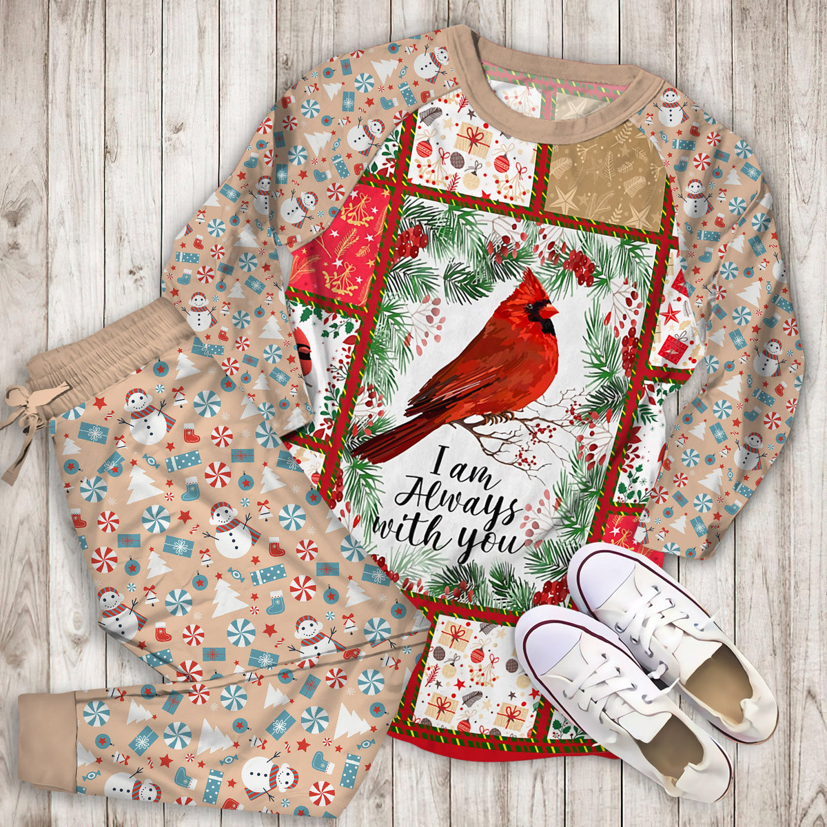Christmas Red Cardinal Pajama Set |Sleepwear Pjs Sets | Raglan Shirt Pants Set