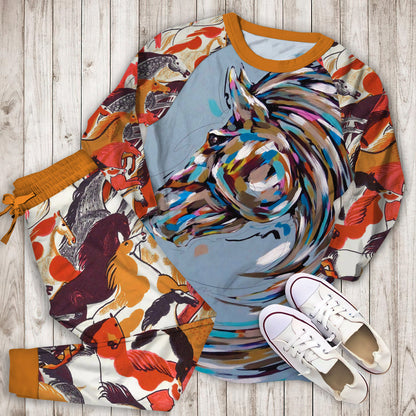 Horse Pajama Set | Pajamas | Cotton Sleepwear Sets | Soft Long Sleeve Pjs | Raglan Shirt and Pants Set
