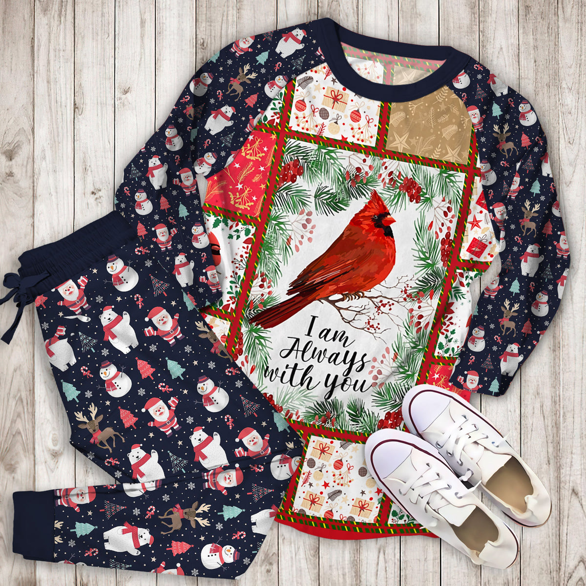 Christmas Red Cardinal Pajama Set |Sleepwear Pjs Sets | Raglan Shirt Pants Set