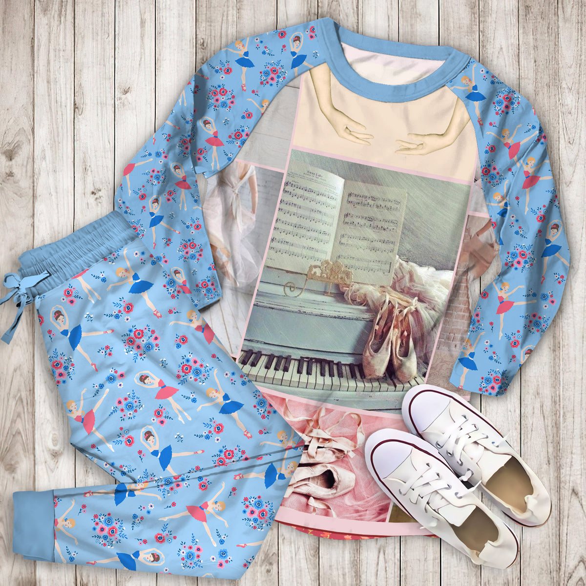 Ballet Pajama Set |Sleepwear Pjs Sets | Raglan Shirt Pants Set