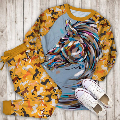 Horse Pajama Set | Pajamas | Cotton Sleepwear Sets | Soft Long Sleeve Pjs | Raglan Shirt and Pants Set