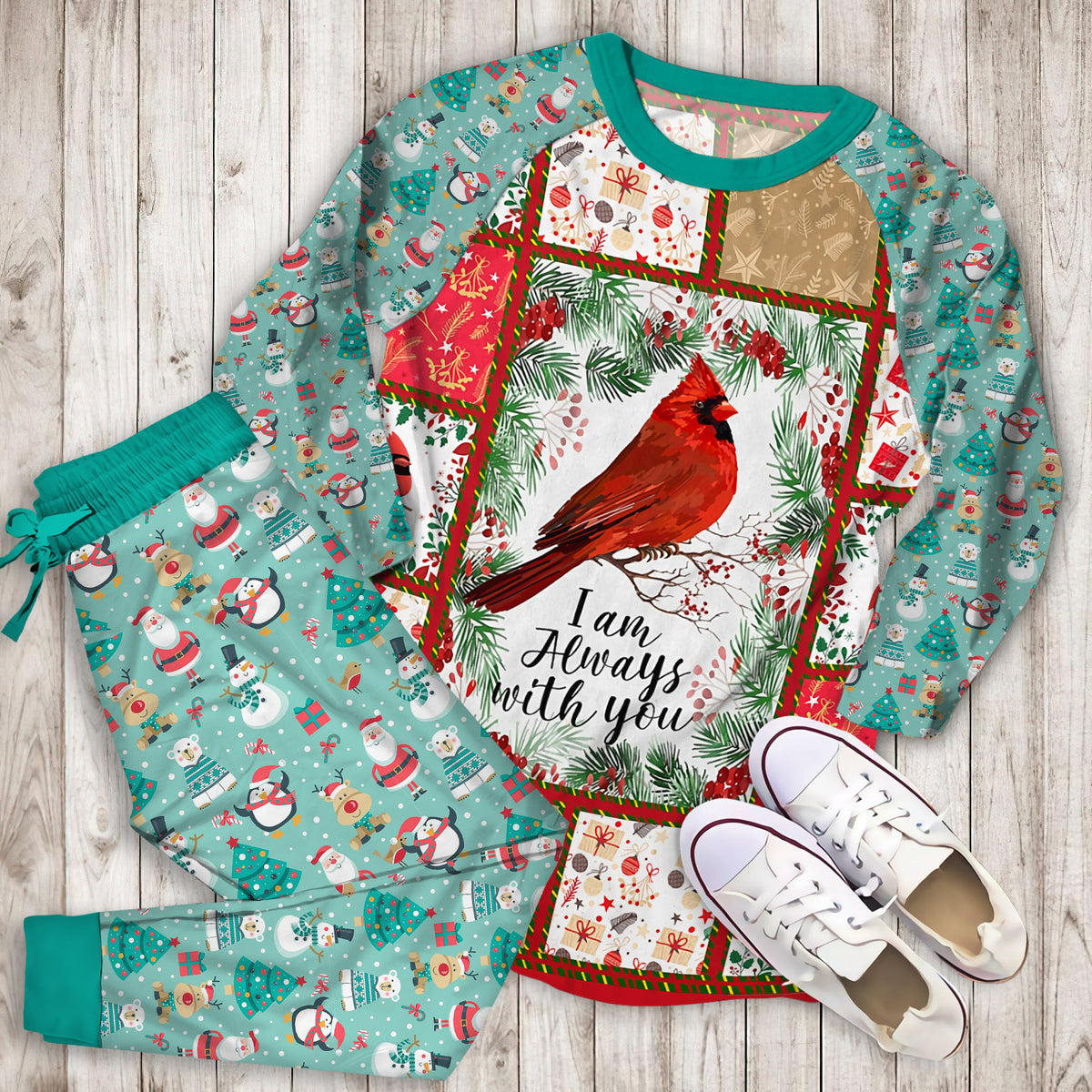 Christmas Red Cardinal Pajama Set |Sleepwear Pjs Sets | Raglan Shirt Pants Set