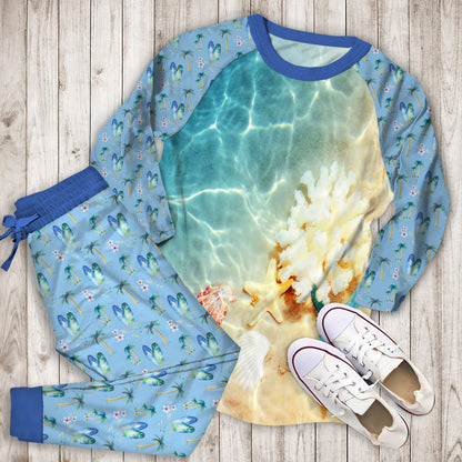 Summer Beach Seashore Pajama Set |Sleepwear Pjs Sets | Raglan Shirt Pants Set
