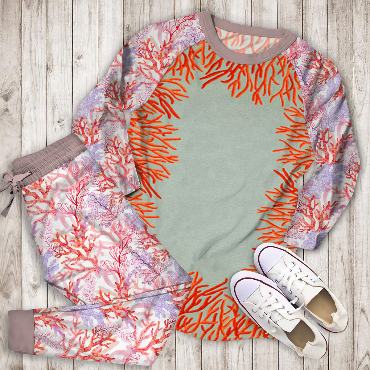 Coral Reef Pajama Set | Pajamas | Cotton Sleepwear Sets | Soft Long Sleeve Pjs | Raglan Shirt and Pants Set