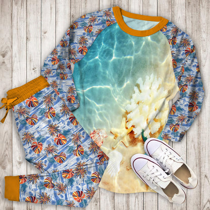 Summer Beach Seashore Pajama Set |Sleepwear Pjs Sets | Raglan Shirt Pants Set