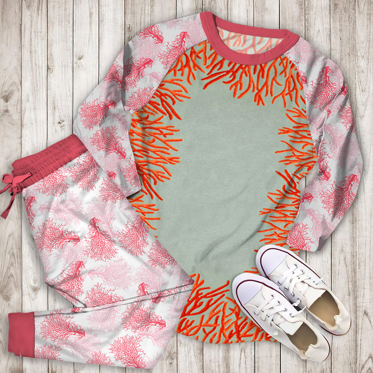 Coral Reef Pajama Set | Pajamas | Cotton Sleepwear Sets | Soft Long Sleeve Pjs | Raglan Shirt and Pants Set
