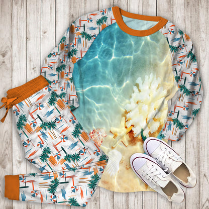 Summer Beach Seashore Pajama Set |Sleepwear Pjs Sets | Raglan Shirt Pants Set