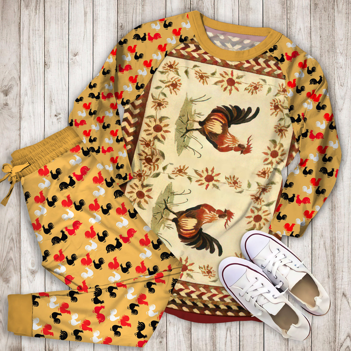 Rooster Pajama Set | Pajamas | Cotton Sleepwear Sets | Soft Long Sleeve Pjs | Raglan Shirt and Pants Set