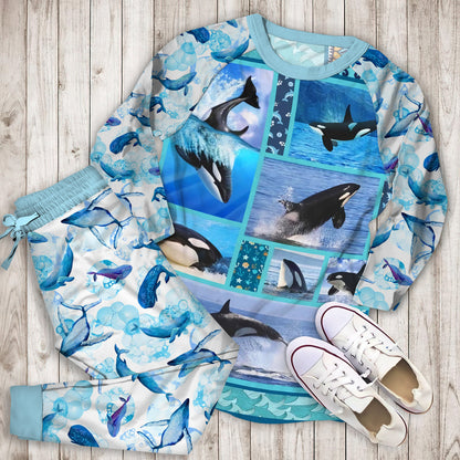Orca Whale Killer Pajama Set |Sleepwear Pjs Sets | Raglan Shirt Pants Set