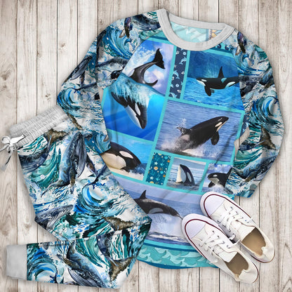 Orca Whale Killer Pajama Set |Sleepwear Pjs Sets | Raglan Shirt Pants Set