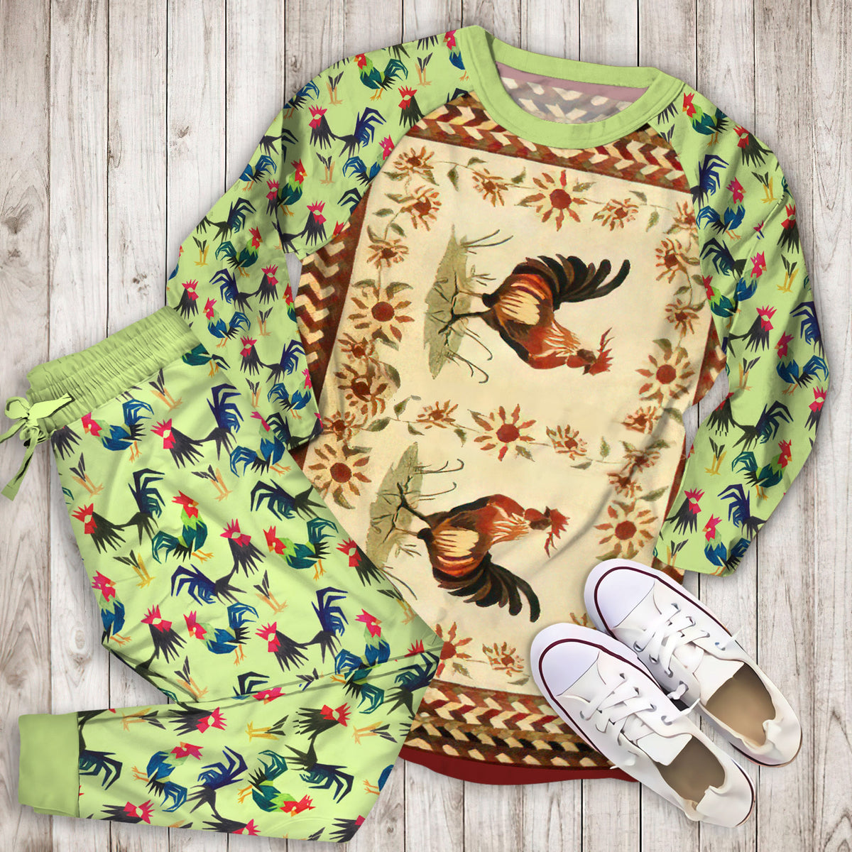 Rooster Pajama Set | Pajamas | Cotton Sleepwear Sets | Soft Long Sleeve Pjs | Raglan Shirt and Pants Set