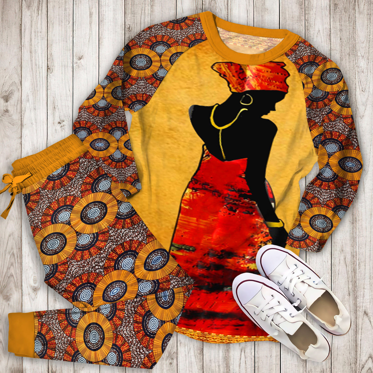 African Woman Queen Pajama Set |Sleepwear Pjs Sets | Raglan Shirt Pants Set