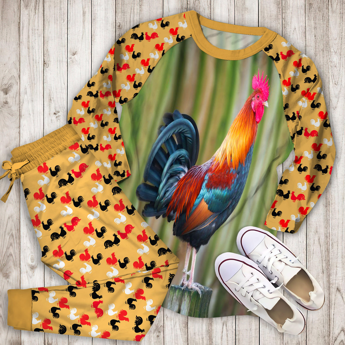 Rooster Pajama Set | Pajamas | Cotton Sleepwear Sets | Soft Long Sleeve Pjs | Raglan Shirt and Pants Set