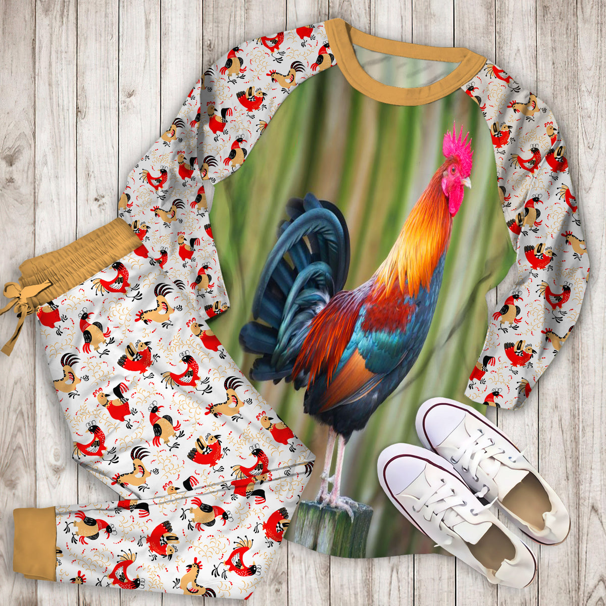 Rooster Pajama Set | Pajamas | Cotton Sleepwear Sets | Soft Long Sleeve Pjs | Raglan Shirt and Pants Set