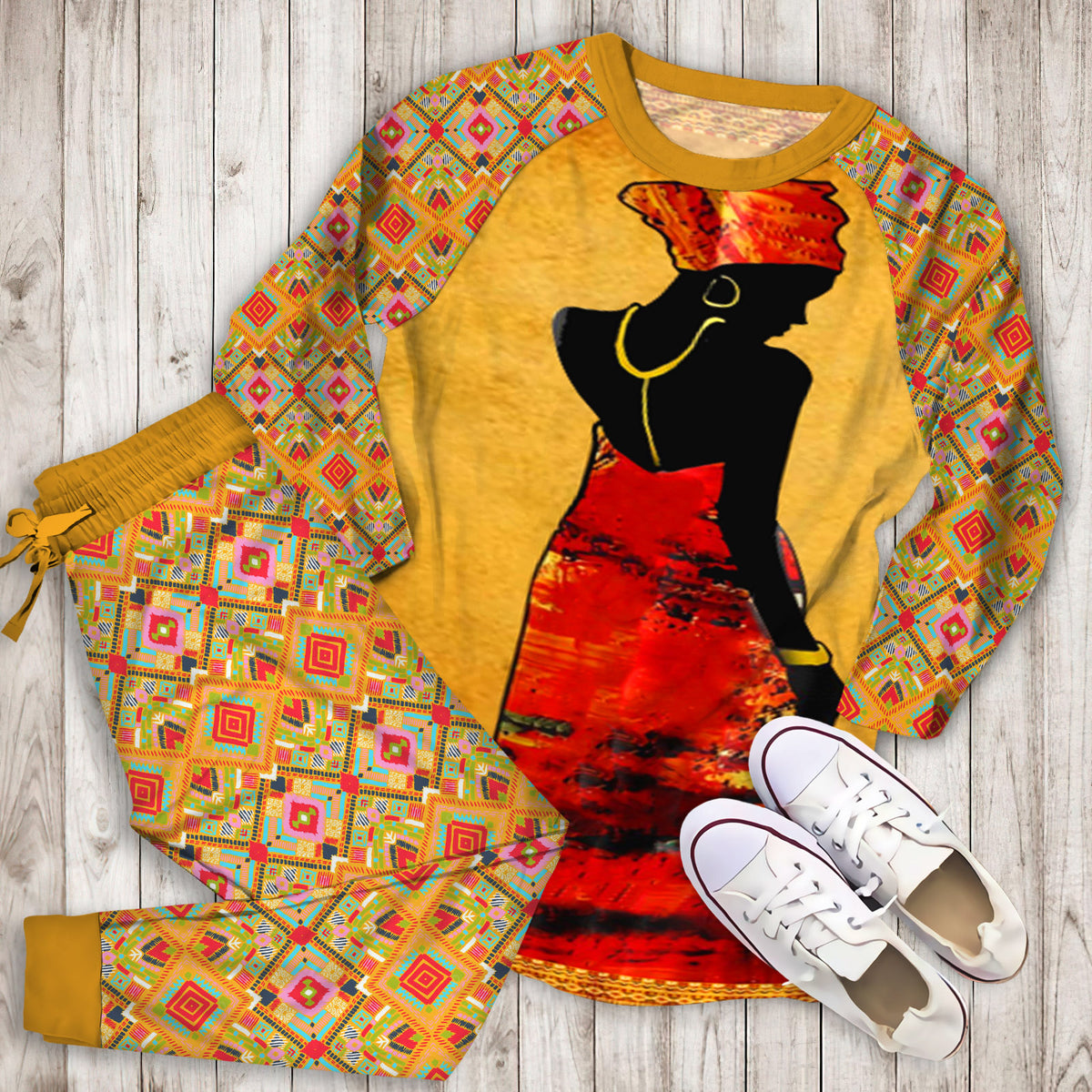 African Woman Queen Pajama Set |Sleepwear Pjs Sets | Raglan Shirt Pants Set