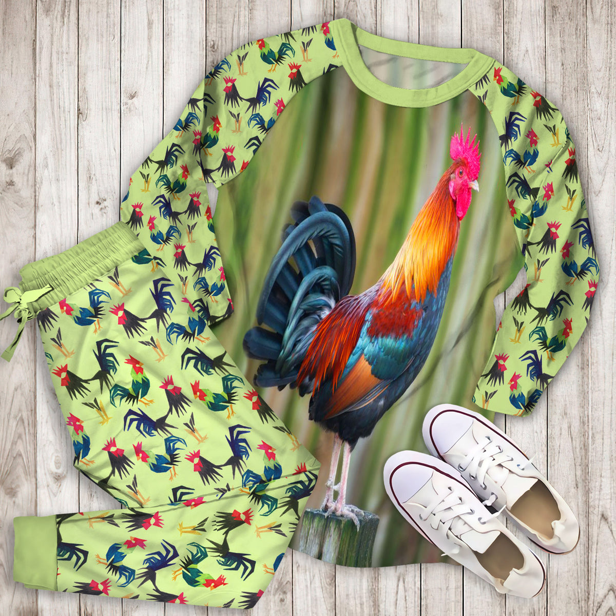 Rooster Pajama Set | Pajamas | Cotton Sleepwear Sets | Soft Long Sleeve Pjs | Raglan Shirt and Pants Set